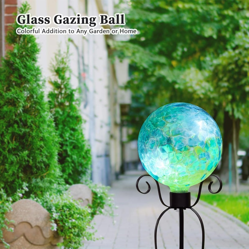 VCUTEKA Gazing Ball, Glass Gazing Balls Sphere for Garden Lawn Outdoor Ornament Yard Decorative, Blue Swirl, 10" - Image 2